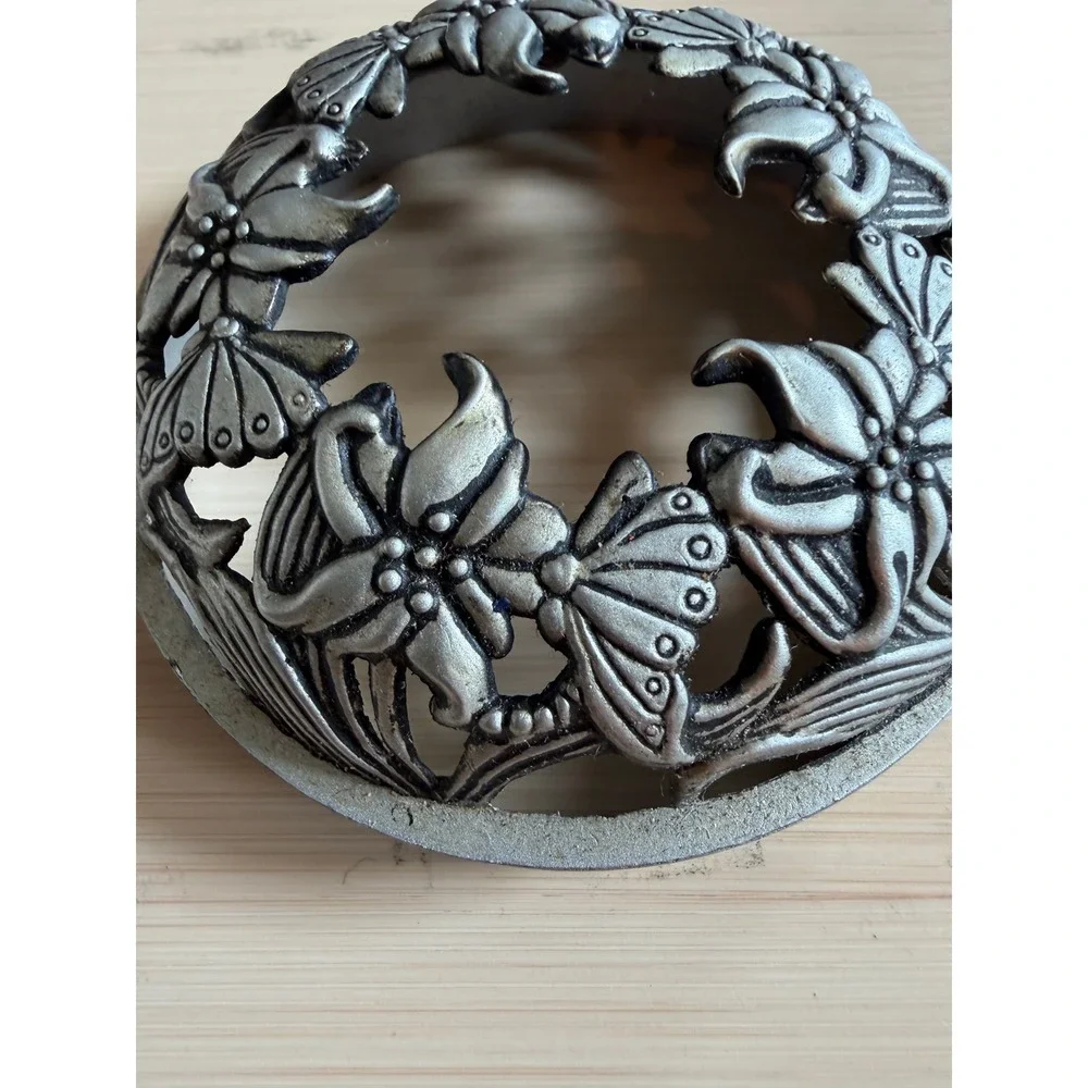 Yankee Candle Illuma-Lid Candle Topper Silver Tone Orchid Butterfly Floral